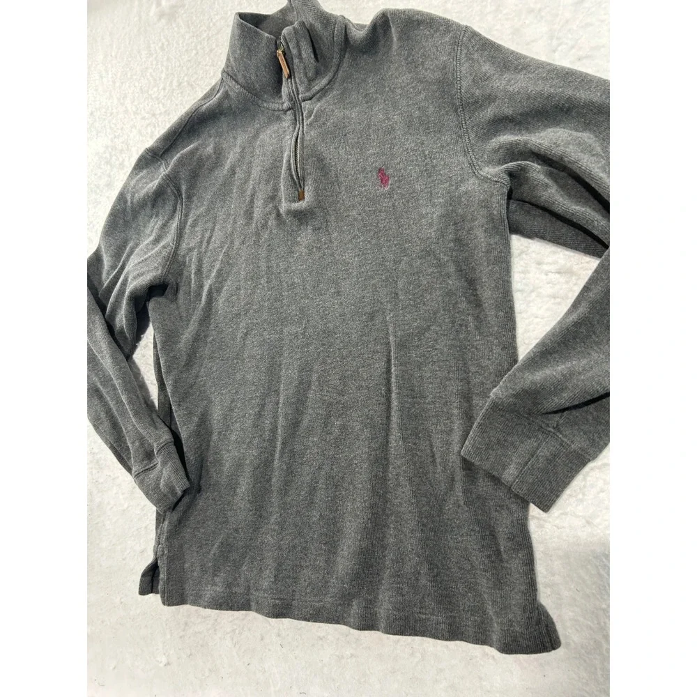 Polo Ralph Lauren Mens Gray Ribbed Quarter Zip Pullover Sweater Size S Pony Logo